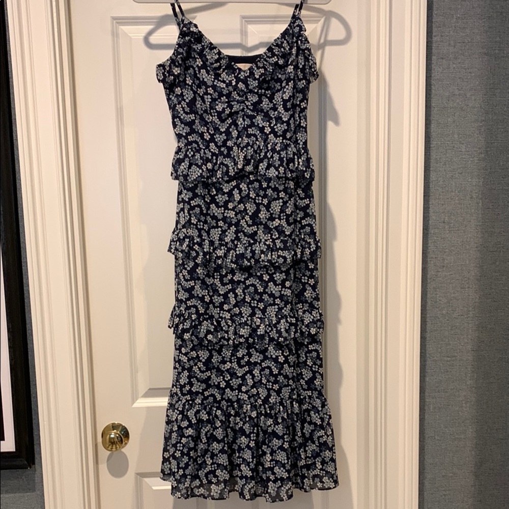 Michael Kors Floral Navy Blue Ruffle Dress